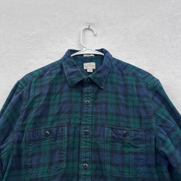 J Crew Shirt Mens L Black Watch Tartan Plaid Flannel Slim Fit Pockets Button Up - Picture 2 of 8